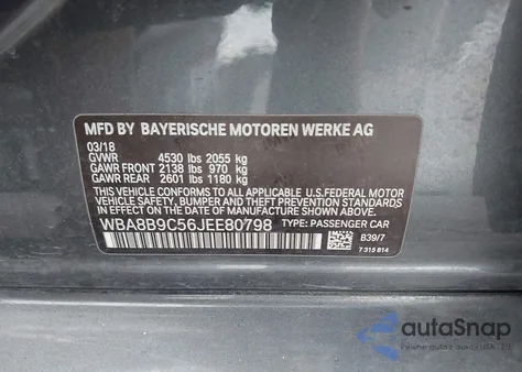 2018 BMW 330I z USA, uszkodzony, nr VIN WBA8B9C56JEE80798